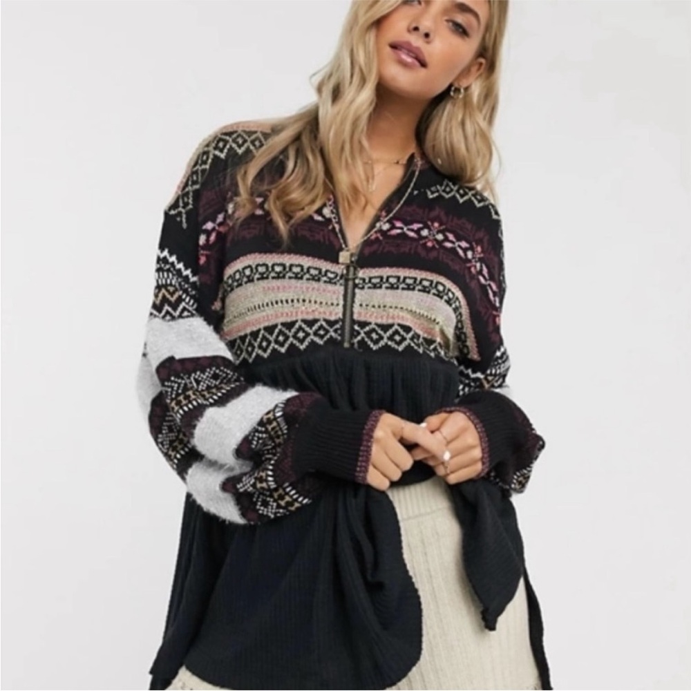 Free People | Women’s Black/Purple/Metallic Cabin Fever Swit FairIsle Sweater XS